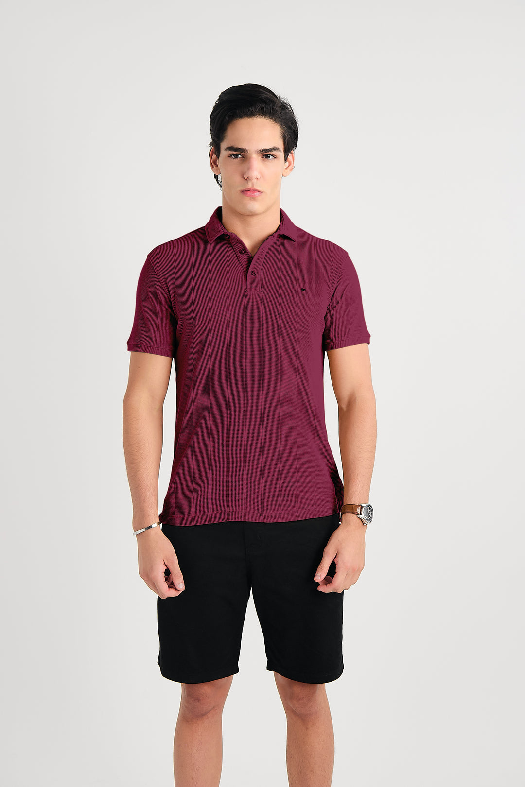 POLO MANGA CURTA TEXTURIZADA