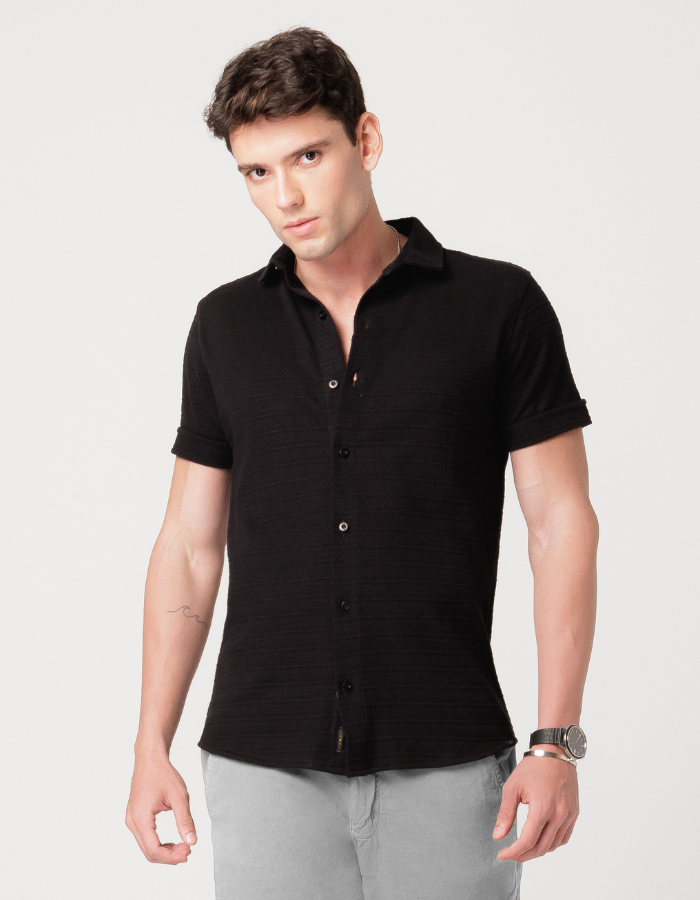 CAMISA MANGA CURTA DE MALHA TEXTURIZADA