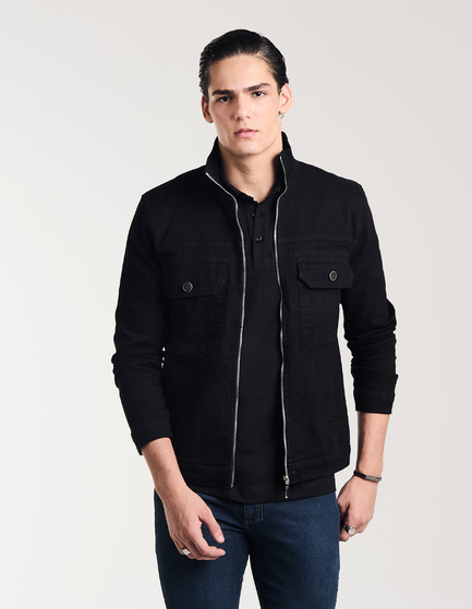 JAQUETA JEANS GOLA ALTA BLACK
