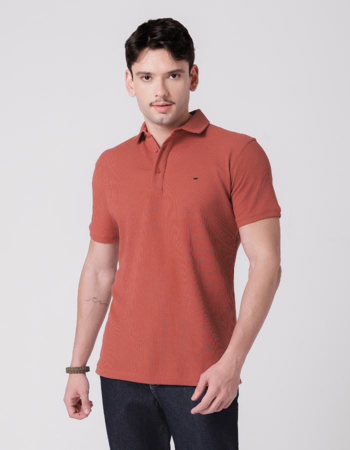 POLO MANGA CURTA TEXTURIZADA