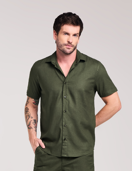 CAMISA MANGA CURTA LISA LINEN ELEGANCE I