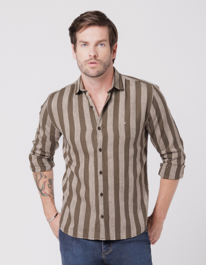 CAMISA MANGA LONGA LISTRADA LINHO