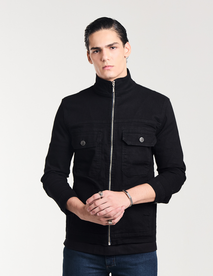 JAQUETA JEANS GOLA ALTA BLACK