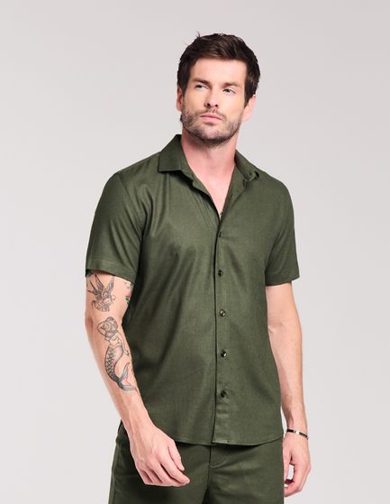 CAMISA MANGA CURTA LISA LINEN ELEGANCE I