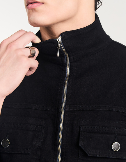 JAQUETA JEANS GOLA ALTA BLACK