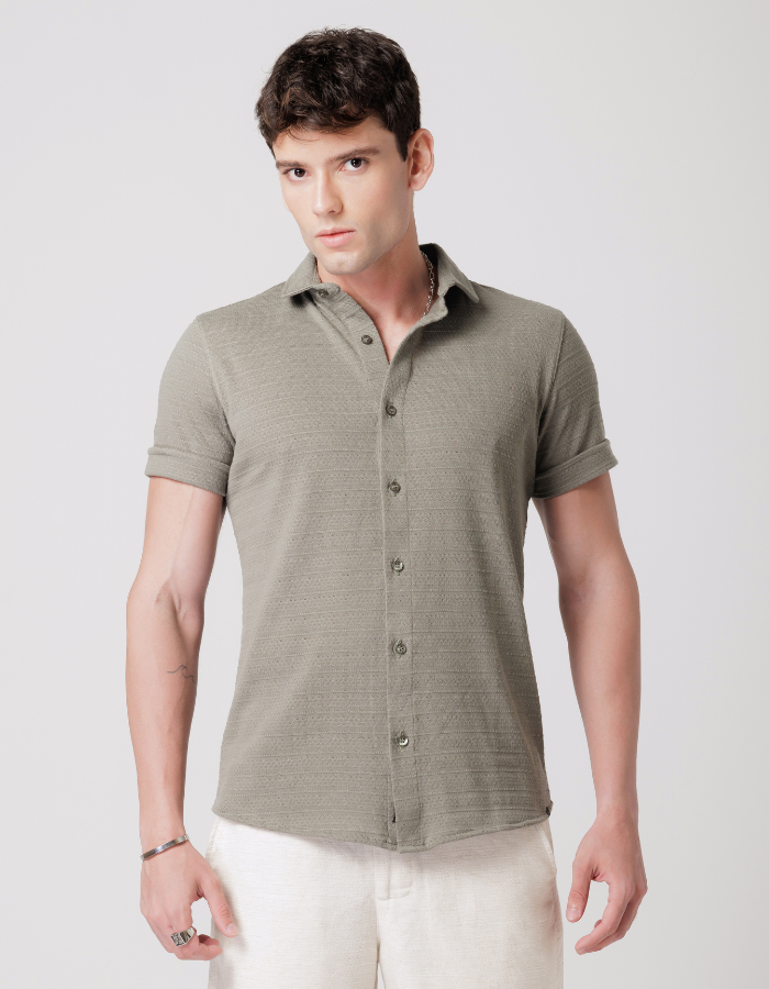 CAMISA MANGA CURTA DE MALHA TEXTURIZADA