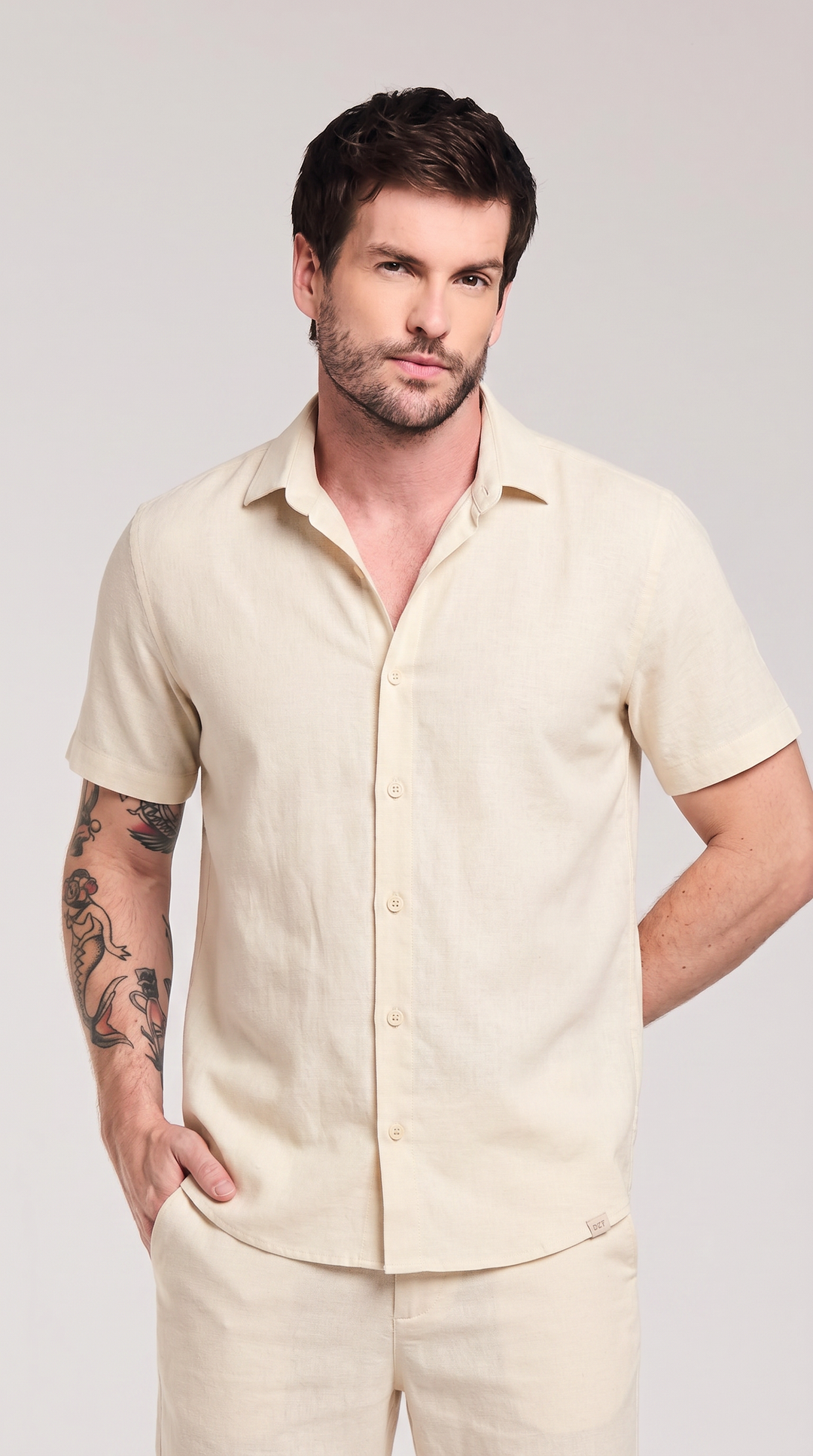 CAMISA MANGA CURTA LISA LINEN ELEGANCE I