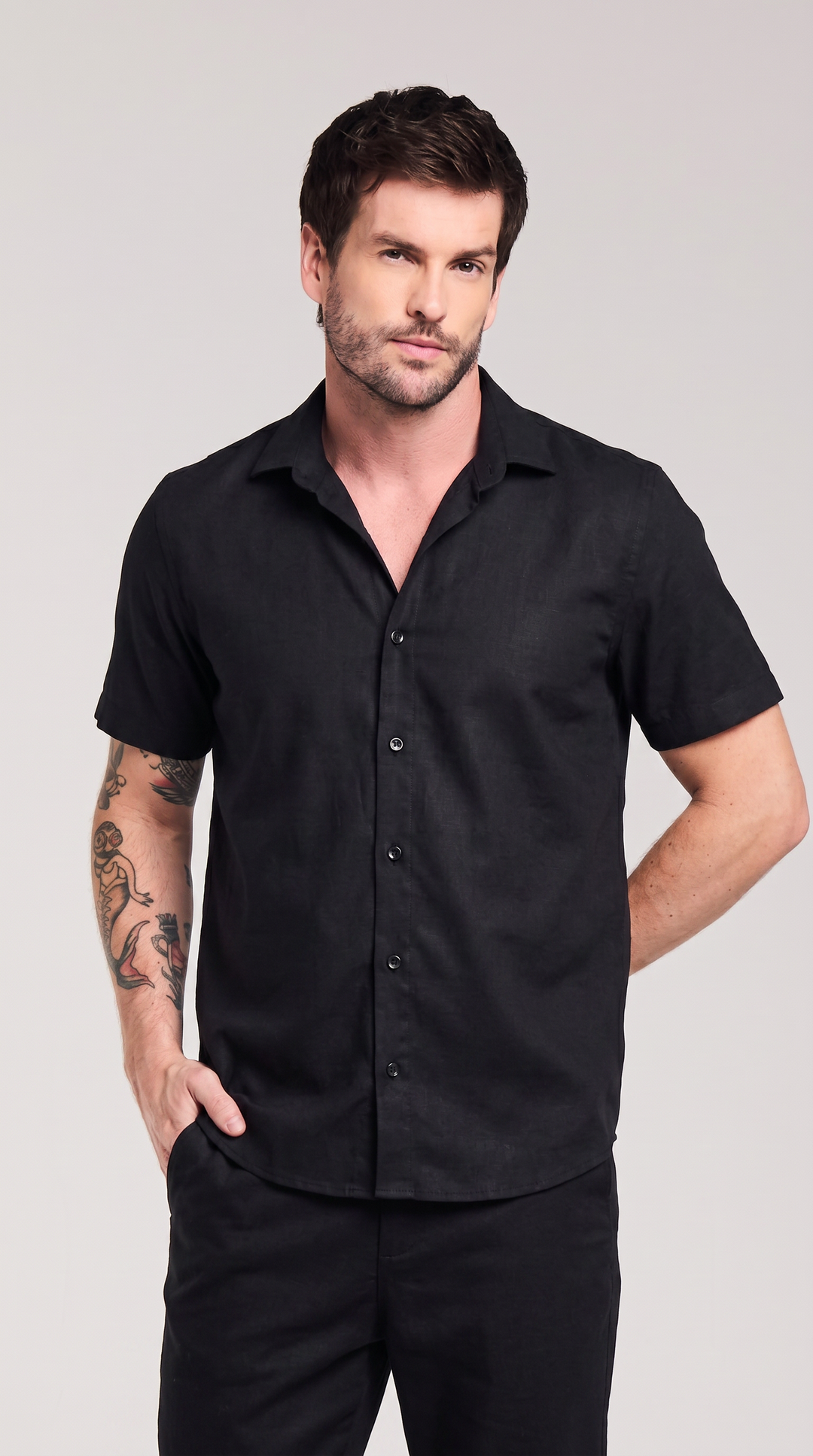 CAMISA MANGA CURTA LISA LINEN ELEGANCE I