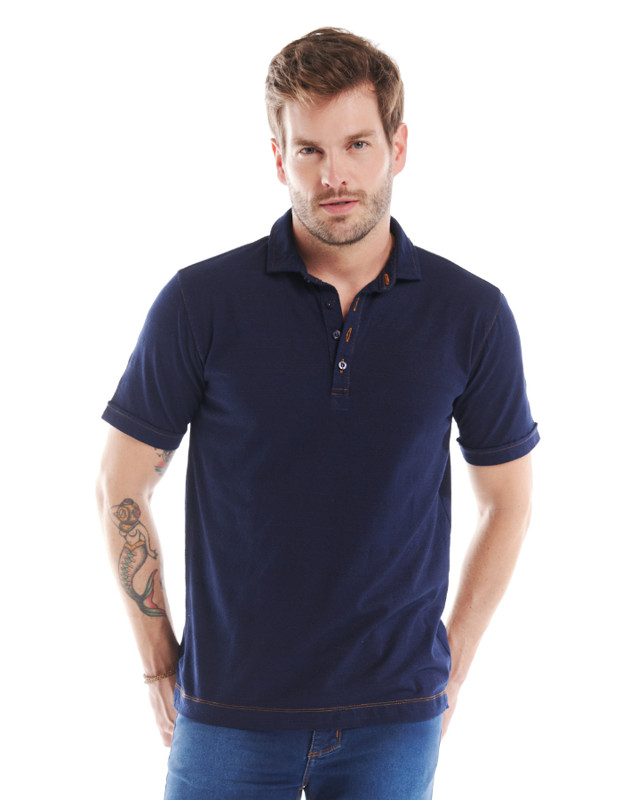 POLO DIFERENCIADA MALHA INDIGO DENIM