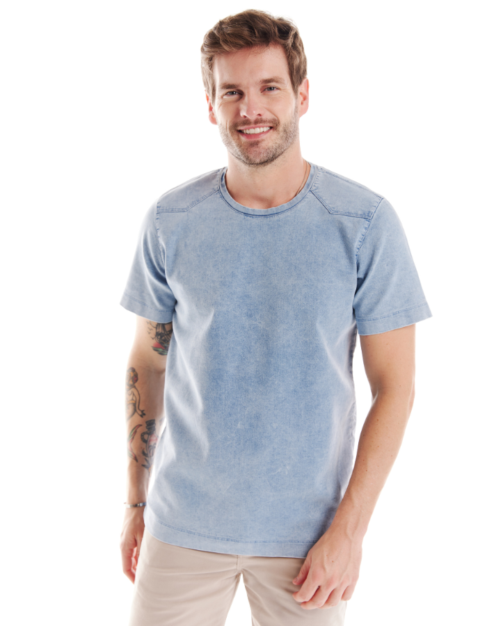 T-SHIRT DIFERENCIADA JEANS COM RECORTES